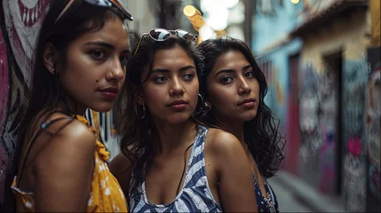 Fotobehang Three Cuban friends, posing together in a Havana street © Pedro Llinas