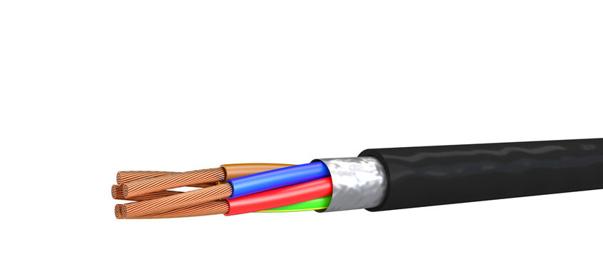 multi-wire electrical cable isolated on white background.