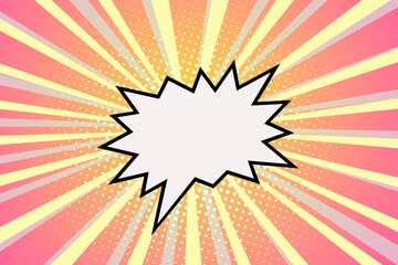 Pop art background. Rays from the center, space for text. Cartoon flat style. In yellow and orange.