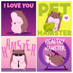 Set of squared banners with funny hamsters flat style