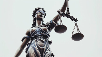 justice and fairness, Depicting the blindfolded goddess of justice holding balanced scales, symbolizes the impartiality and equality of the legal system & convey the ideals of justice and integrity - obrazy, fototapety, plakaty