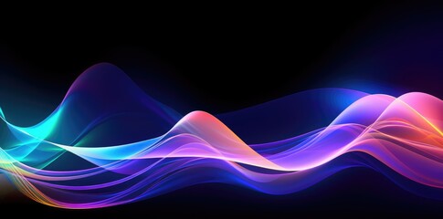 A dynamic and vibrant wave of multicolored light contrasts against a pitch-black background, creating a striking visual spectacle.
