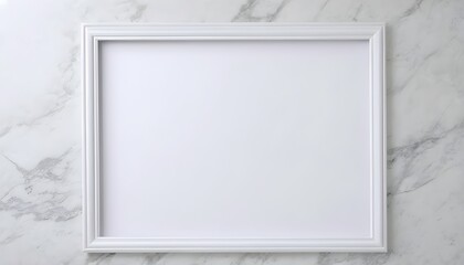 Minimal white empty frame on white marble wall background 