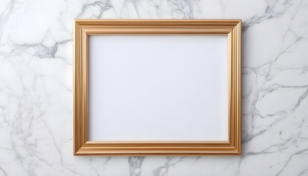 Essential empty wood frame on white marble wall 