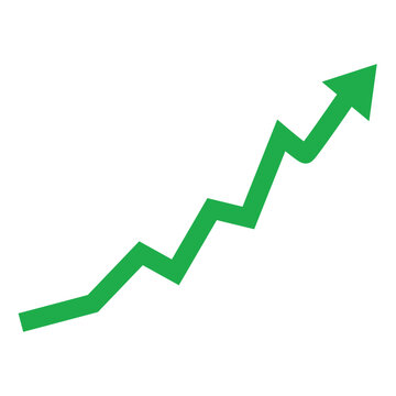 Graph going Up  sign with green  arrow vector. Flat design vector illustration concept of sales bar chart symbol icon  sales bar chart with arrow moving up. logo, app, UI.graph chart downtrend symbol.