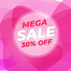 Mega sale banner 30% off, Abstract pink background with hearts, Pink gradient	