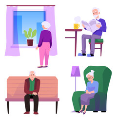 Elderly people, vector illustrations on white background, cartoon style