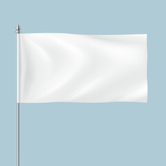 White flag waving in wind realistic vector illustration