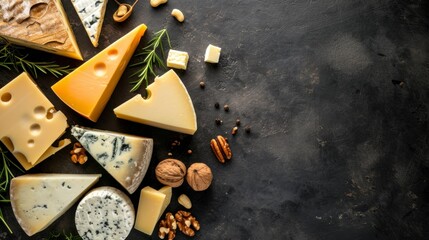 delicious cheese board with a wide variety of cheeses - obrazy, fototapety, plakaty