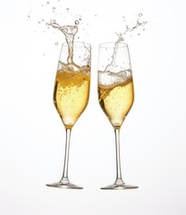 a pair of champagne glasses on a white background