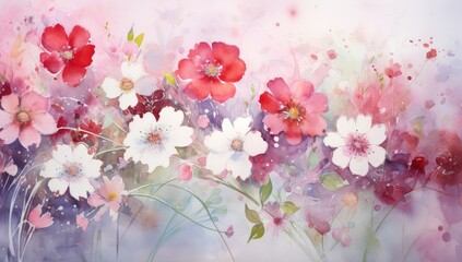 Fototapeta na wymiar Whispers of Spring: Ethereal Watercolor Blossoms in Pastel Hues - Generative AI