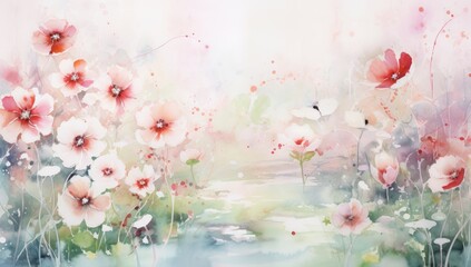 Obraz na płótnie Canvas Whispers of Spring: Ethereal Watercolor Blossoms in Pastel Hues - Generative AI