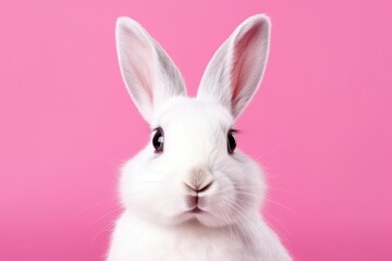 Obraz premium Serene Gaze: A Delicate White Rabbit Against a Soft Pink Backdrop - Generative AI