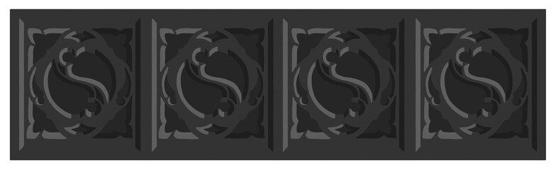 Gothic balustrade stylized drawing. Stone decorated wall illustration. Medieval ornamented railing.