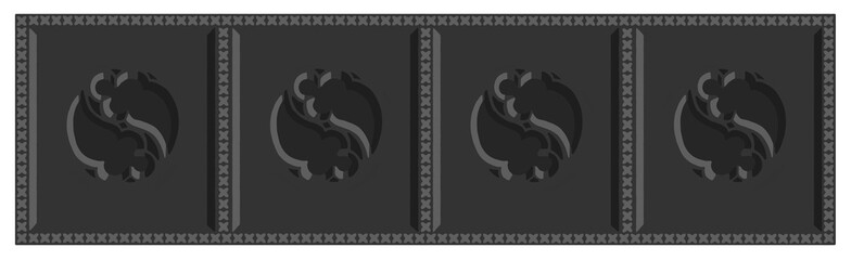 Gothic balustrade stylized drawing. Stone decorated wall illustration. Medieval ornamented railing.