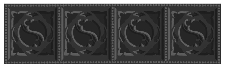 Gothic balustrade stylized drawing. Stone decorated wall illustration. Medieval ornamented railing.