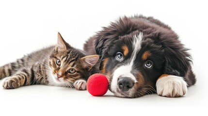 Obraz premium portrait of a dog and a cat looking at the camera in front of a white background