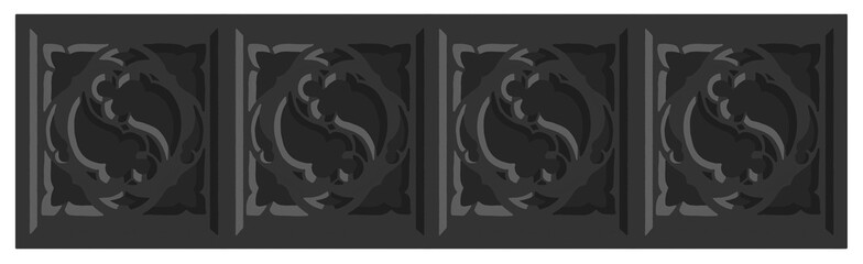 Gothic balustrade stylized drawing. Stone decorated wall illustration. Medieval ornamented railing.