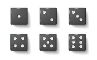 Black gambling dices realistic vector illustration set