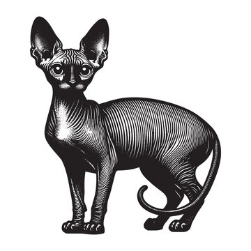 recommend clip art: Sphynx cat. Black and white vector illustration. Sketch, line art. isolated object, logo, emblem, icon