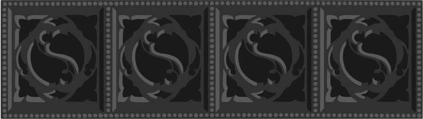 Gothic balustrade stylized drawing. Stone decorated wall illustration. Medieval ornamented railing; vector