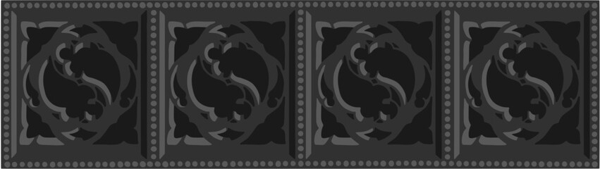 Gothic balustrade stylized drawing. Stone decorated wall illustration. Medieval ornamented railing; vector