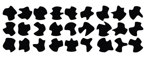  Randomly shaped black and white blobs vector set. abstract elements of ink blot, liquid and silhouette. shape, blob, organic, vector, irregular, circle, form, random in eps 10.