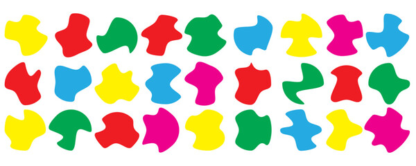 Random blotch, inkblot. Organic blob, blot. Speck shape. Splat, fleck graphic. Drop of liquid, fluid. Pebble, stone silhouette. Ink stain, mottle spot irregular shape. In eps 10.