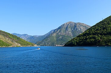 View of the Bay of Kotor of the Adriatic Sea, beautiful sea and mountain landscape