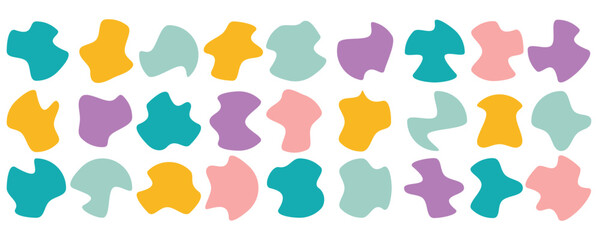 Random blotch, inkblot. Organic blob, blot. Speck shape. Splat, fleck graphic. Drop of liquid, fluid. Pebble, stone silhouette. Ink stain, mottle spot irregular shape. In eps 10.