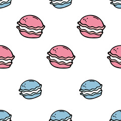 Colored macaroons, vector seamless pattern in the style of doodles