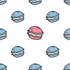 Macaroon almond seamless pattern. Dessert tasty food