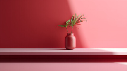 Red Vase With Plant on Shelf, product presentations
