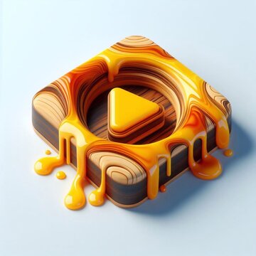 Play button made of Raw Stone blend with yellow glass. AI generated illustration