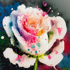 A white rose, in a colorful watercolor style. Generative AI
