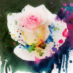 A white rose, in a colorful watercolor style. Generative AI
