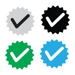 Verify or checkmark icons vector in four different colour . Instagram verification icon, twitter blue checkmark isolated in white background in eps 10.