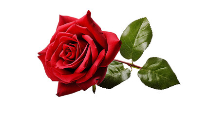 red rose with leaves isolated on clear or transparent background