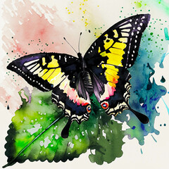 A black swallowtail butterfly, in a colorful watercolor style. Generative AI
