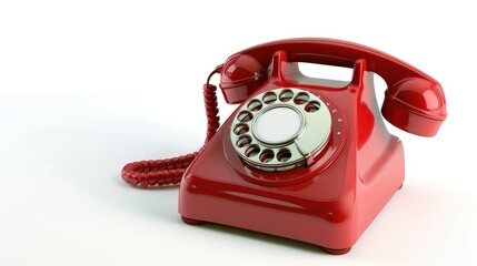 Nostalgic Connection: Transport your audience to the past with a classic red old telephone isolated on a white background.