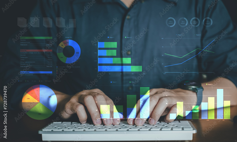 Aufkleber business data analysis and data management system, annual sales data summary, accounting data graphs