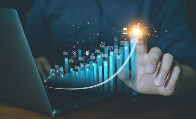 Concept business Growing graph, chart with company Progress and growth, Economic Growth, Business...