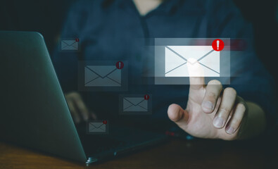 Alert warning and notification email concept, company sending many e-mails or digital newsletter to customers.