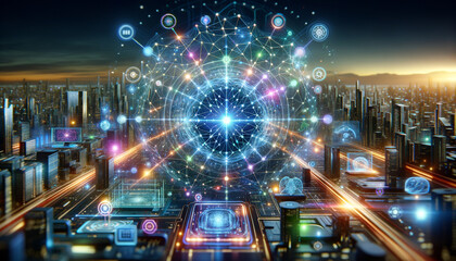 Fototapeta premium Technological Synapse: Futuristic Neural Network & Advanced Gadgets