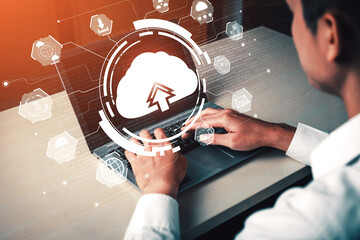 Cloud computing technology and online data storage for business network concept. Computer connects...