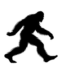 silhouette of sideview walking bigfoot creature - obrazy, fototapety, plakaty