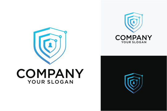 initials cyber internet online security logo design shield vector template