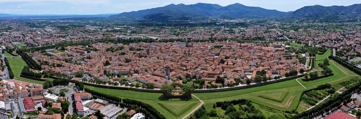 defauAerial view of the walled town of Lucca, Tuscany - Italylt - obrazy, fototapety, plakaty