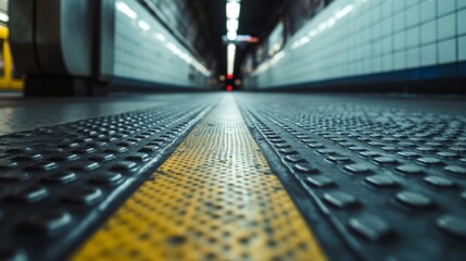 A close-up of a subway station's textured tiles, showcasing the tactile essence of urban transit - obrazy, fototapety, plakaty