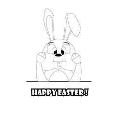 Rabbit outlines making a face. Bunny with a grimace. tongue-tied rabbit. Bunny isolated on white background. Happy cute rabbit. Funny cartoon easter. greeting card. Minimal bunny. lines - stock vector
